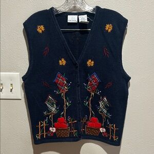 Vintage Granniecore Blue Knit Sweater Vest Button Front | Bobbie Brooks L